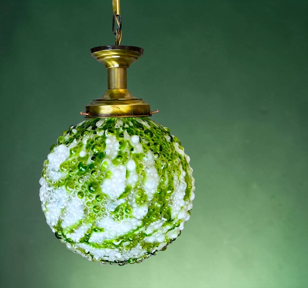 Hand-blown green art glass large chandlier