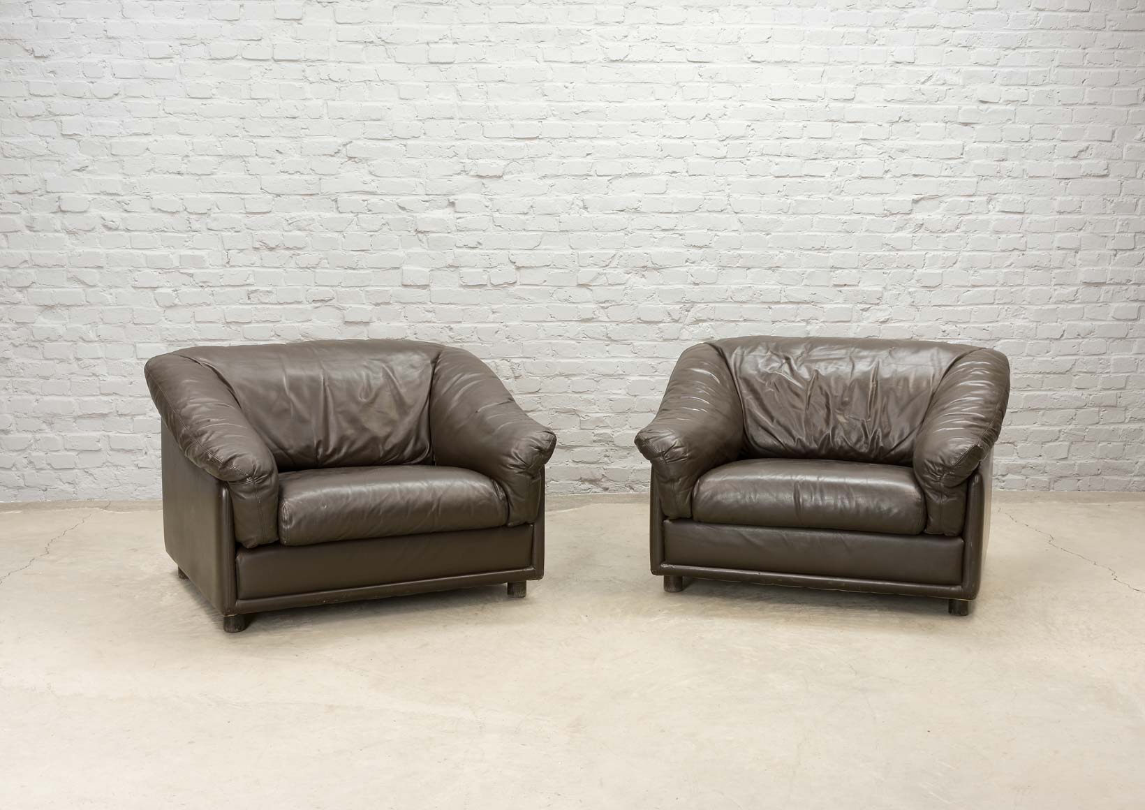 Comfortable Leolux Seal Brown Leather Lounge Chairs The Netherlands 1970s