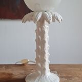 Ceramic palm lamp and white opaline globe