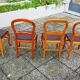 Set of 4 chairs in solid cherry; Louis Philippe style; Violin file; Seat in moleskine
