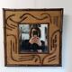 2-tone beveled square wood and rattan mirror