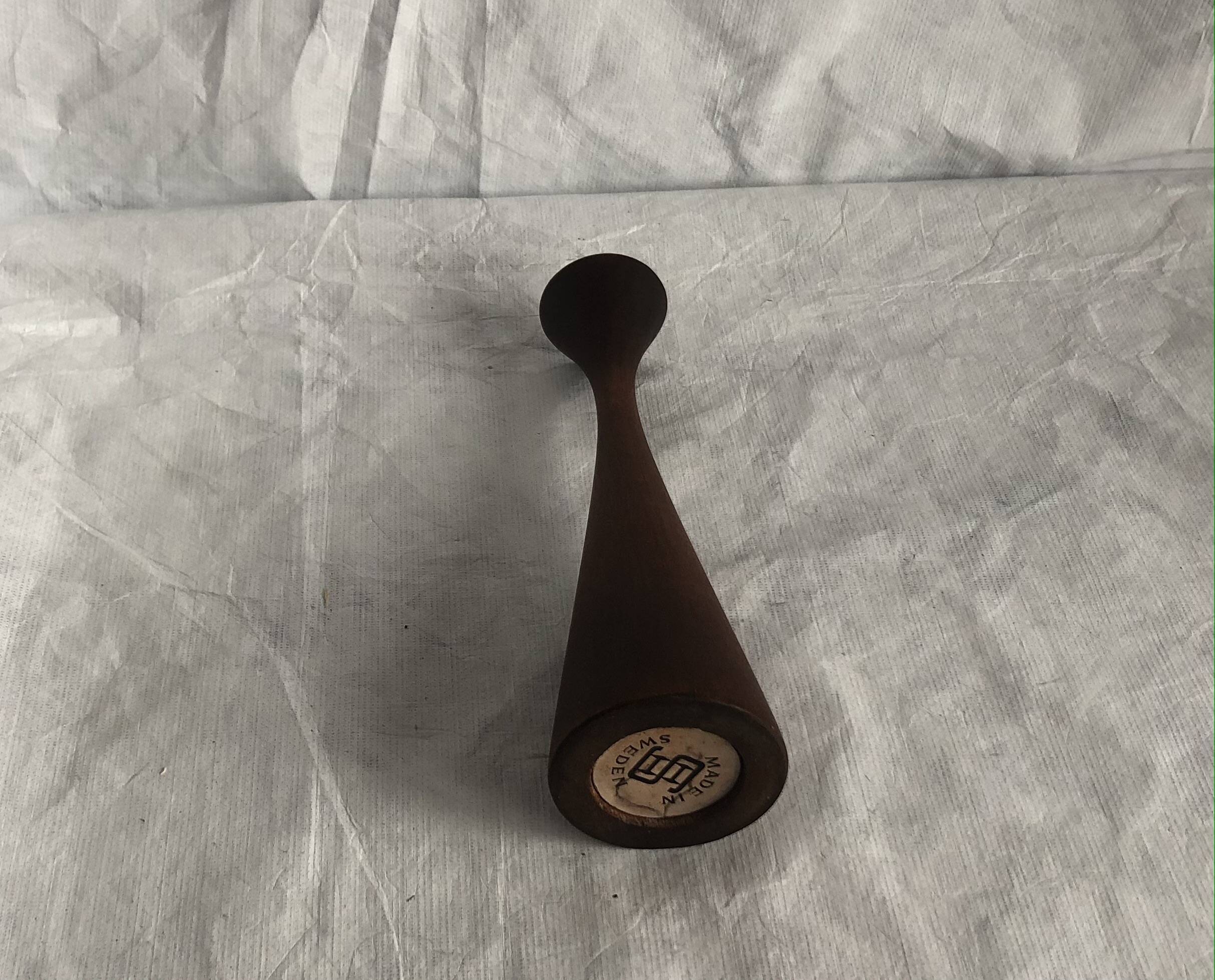 Vintage stained birch wood candle holder, Scandinavian design