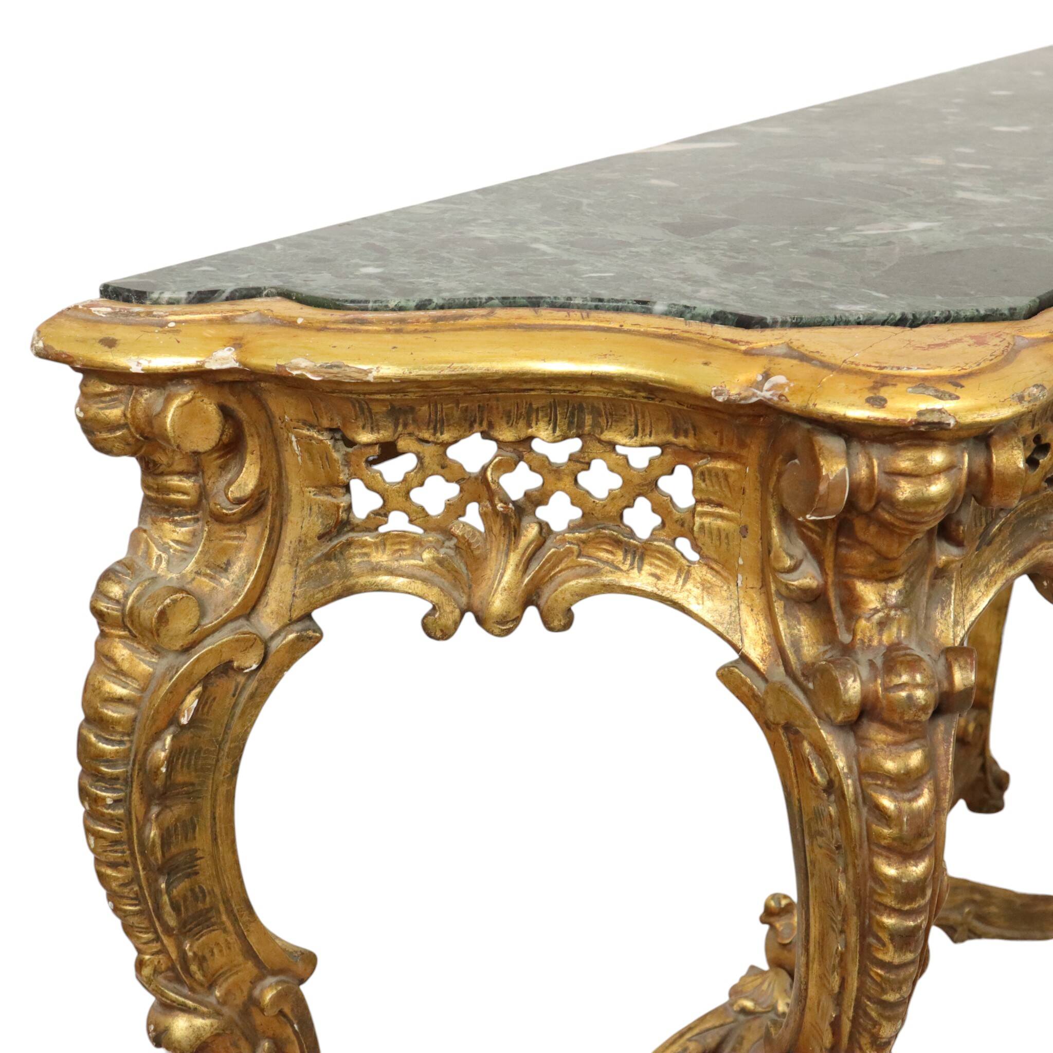 French Louis XV Style Console Gold Leaf Gilded Wood and Marble