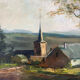 Paysage avec église, huile sur toile signé Guy Dirickx