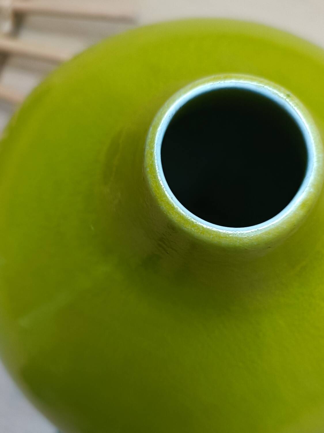 Green ceramic vase with stamp