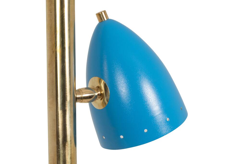 Tubular pendant light in patinated and lacquered brass. Contemporary