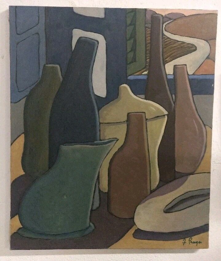 Oil painting on canvas "Still Life with Plate" Franco Prayer (1924) 60x50 cm