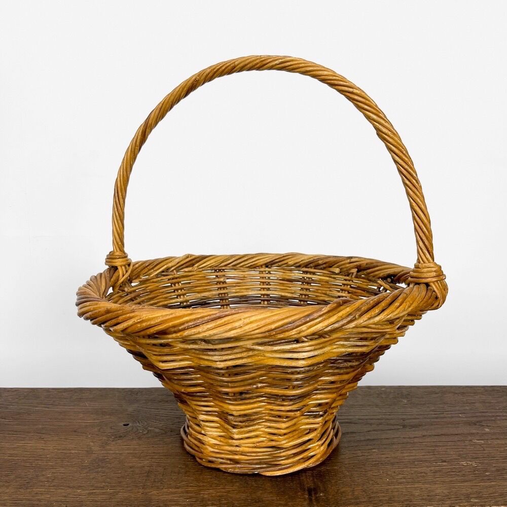 Woven wicker conical mushroom basket