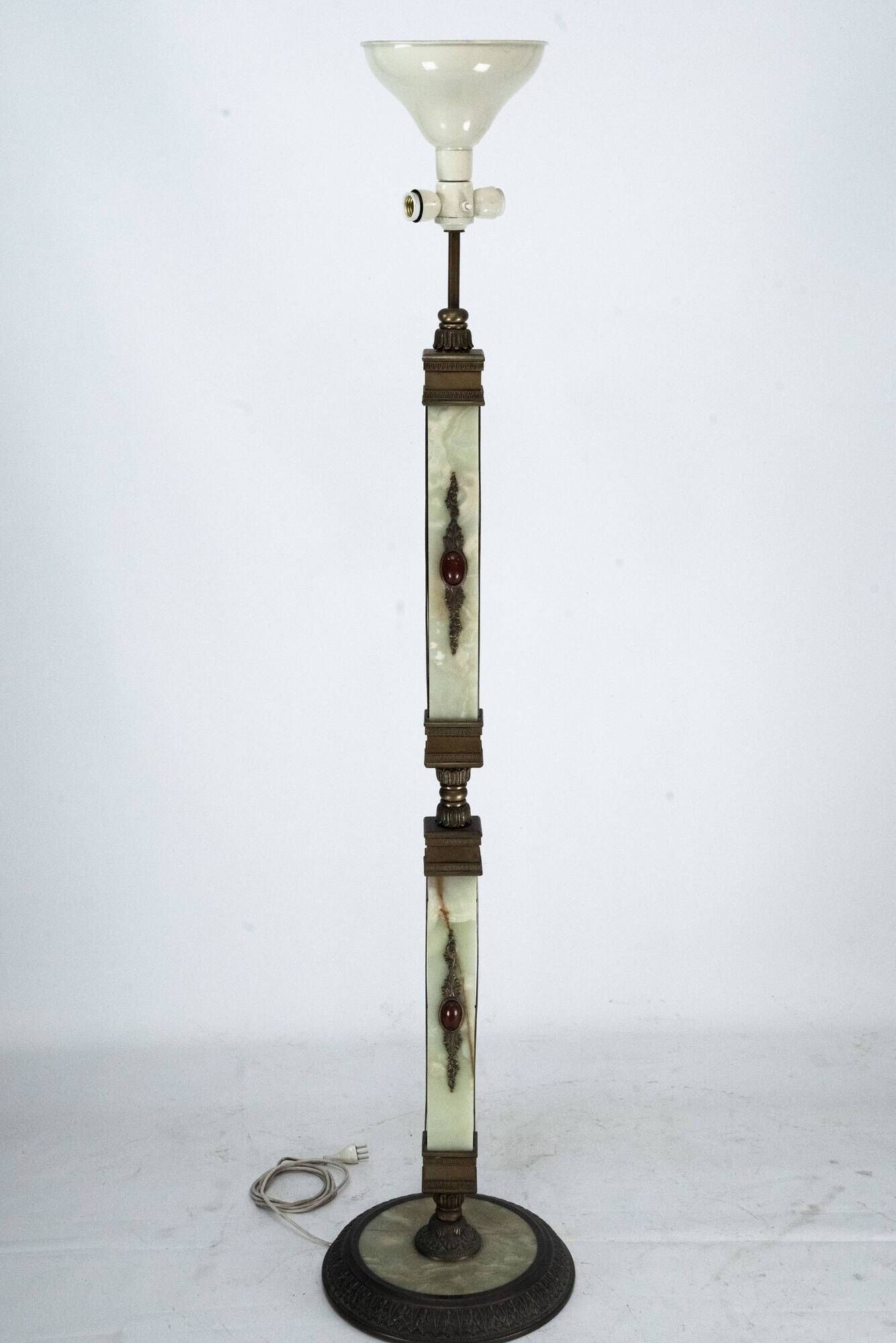 Rare Italian Hollywood Regency Onyx and Bronze Floor Lamp, 1970s