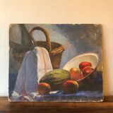 Still life, oil on ancient canvas