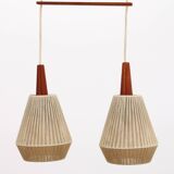 Vintage hanging lamp with two shades and teak, 1960s Sweden
