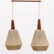 Lampe à suspension vintage à deux abat-jour et teck, 1960 Suède
