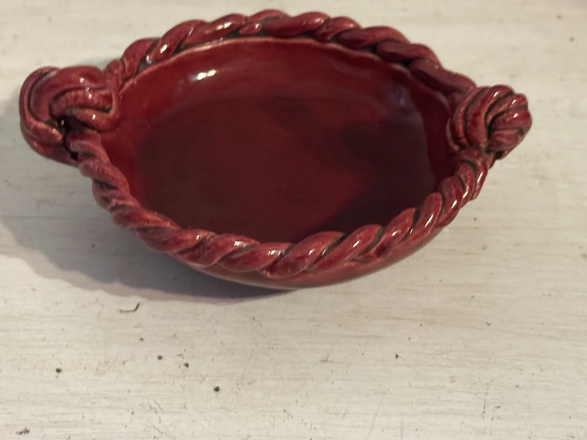 Small red ceramic catchall signed Bily – 1950s