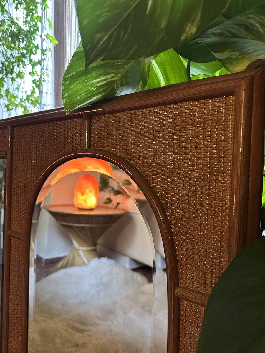 Italian coastal mirror in bamboo and rattan in the style of Vivai del Sud, 1970s.