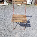 6 folding iron chairs and wooden seat