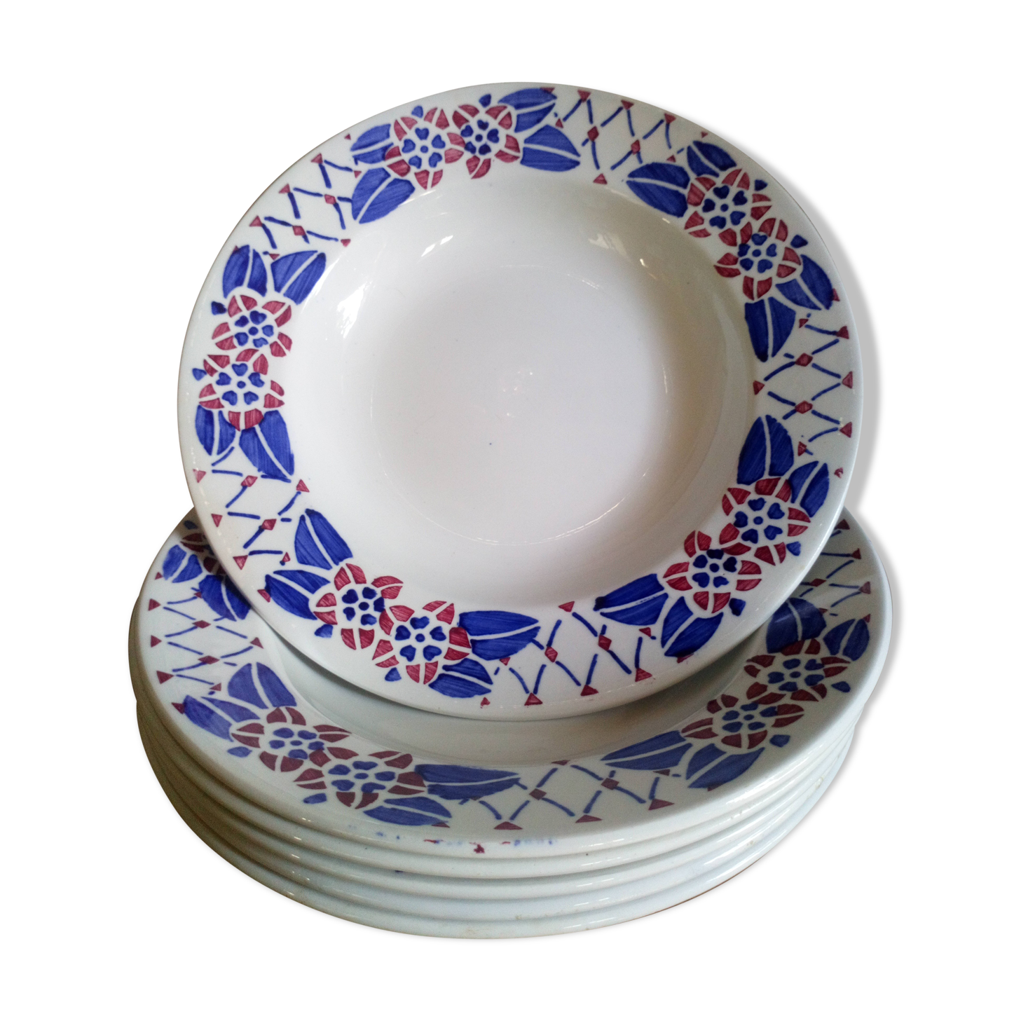 Six old plates in Sarreguemines of the "Turbigo" service