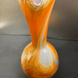 Marbled orange and white glass vase with applied handle – Art Deco