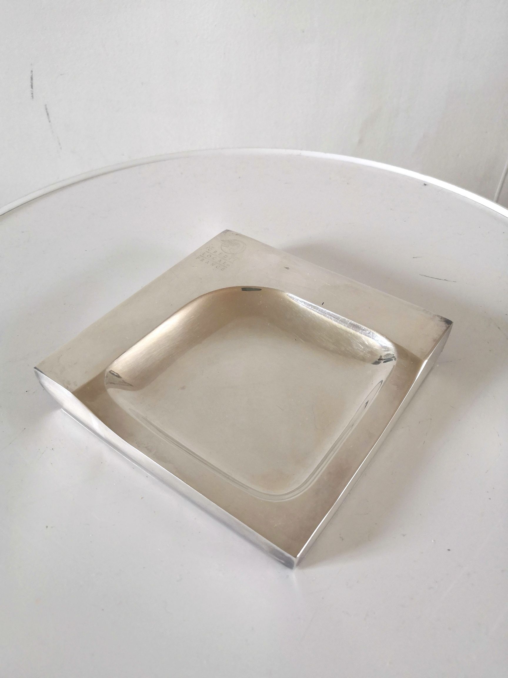 Silver metal ashtray Crédit local de France design 70s