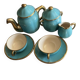 Vintage turquoise and gold ceramic tea set – teapot, sugar bowl.