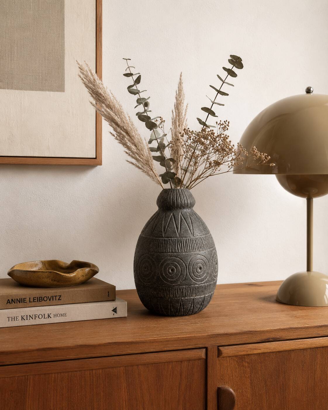 Brutalist single-flower vase in stoneware by Elsi Bourelius for Jie Gantofta, Sweden.
