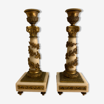 Pair of candle holders columns in bronze and marble Napoleon III