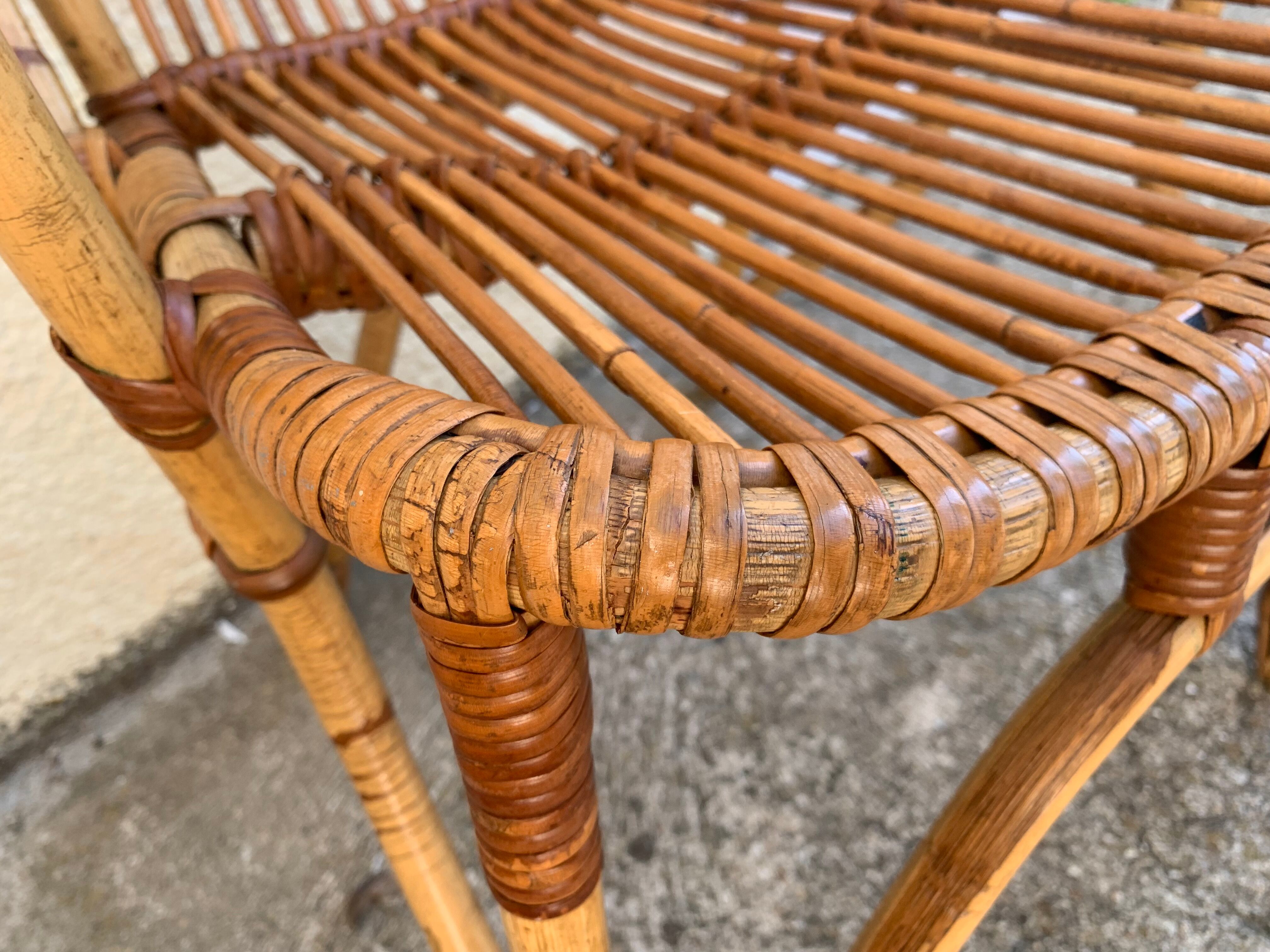 Chair and armchair in vintage rattan 1950