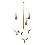 Vintage teak chandelier with white glass shades, 1960s