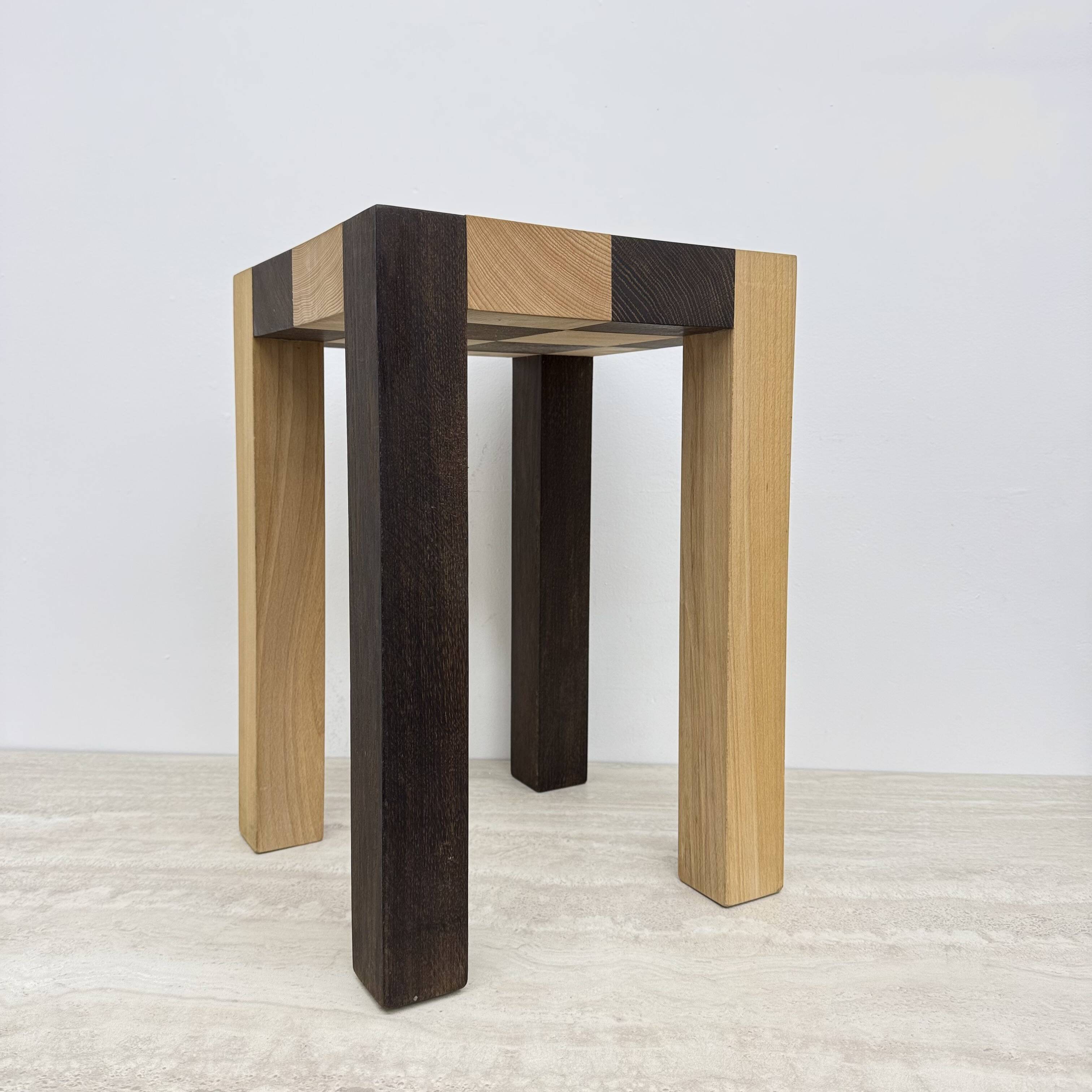 Vintage solid wooden side table chess style , 1970s