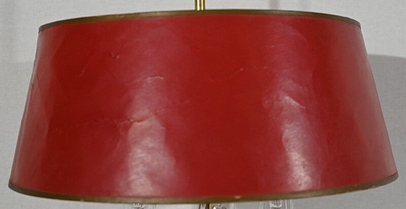 Brass bouillotte lamp with red lampshade, Louis XVI – XXth style