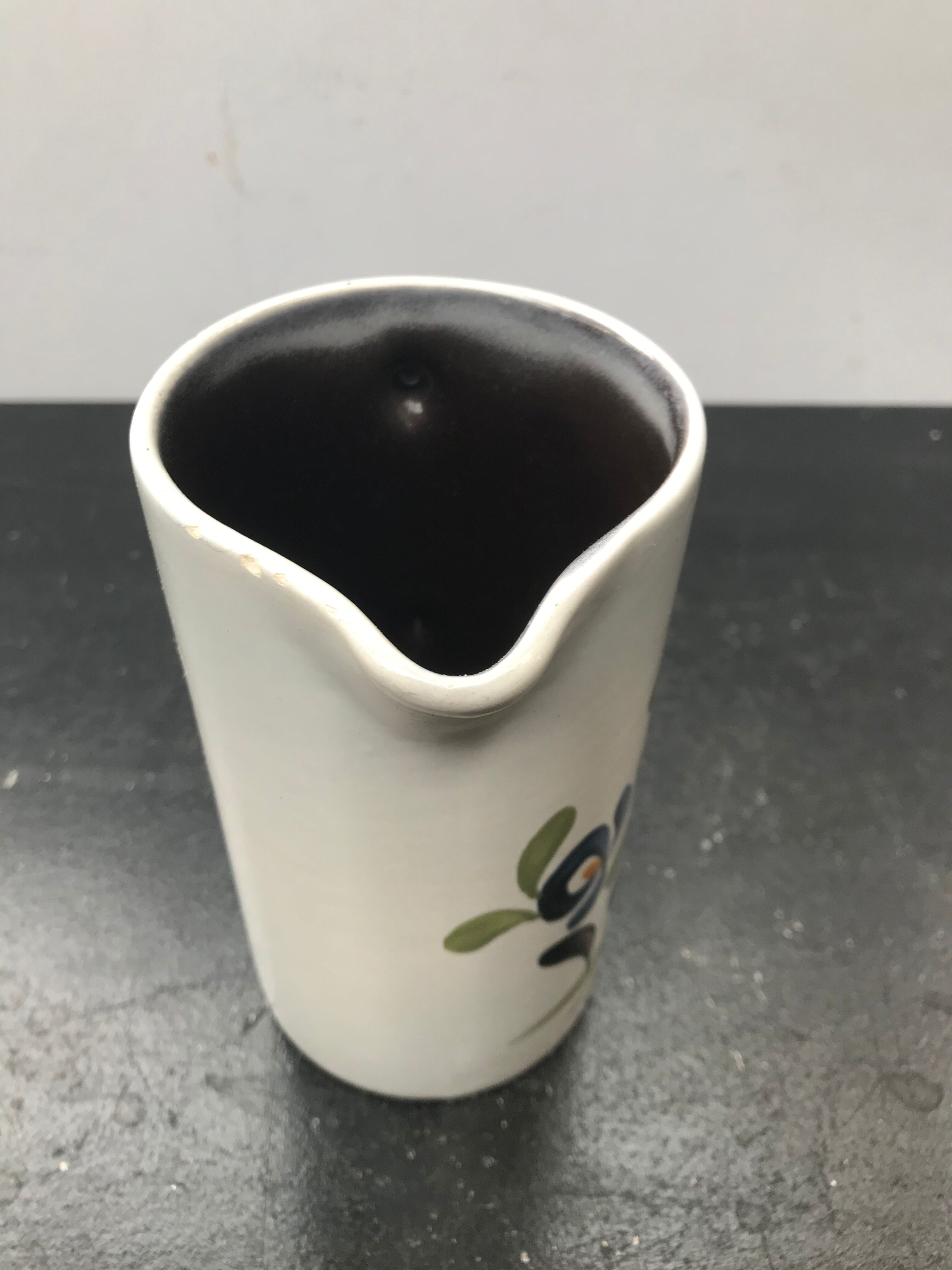 Former pitcher quimper gf ceramics white decor painted flowers - anse vintage