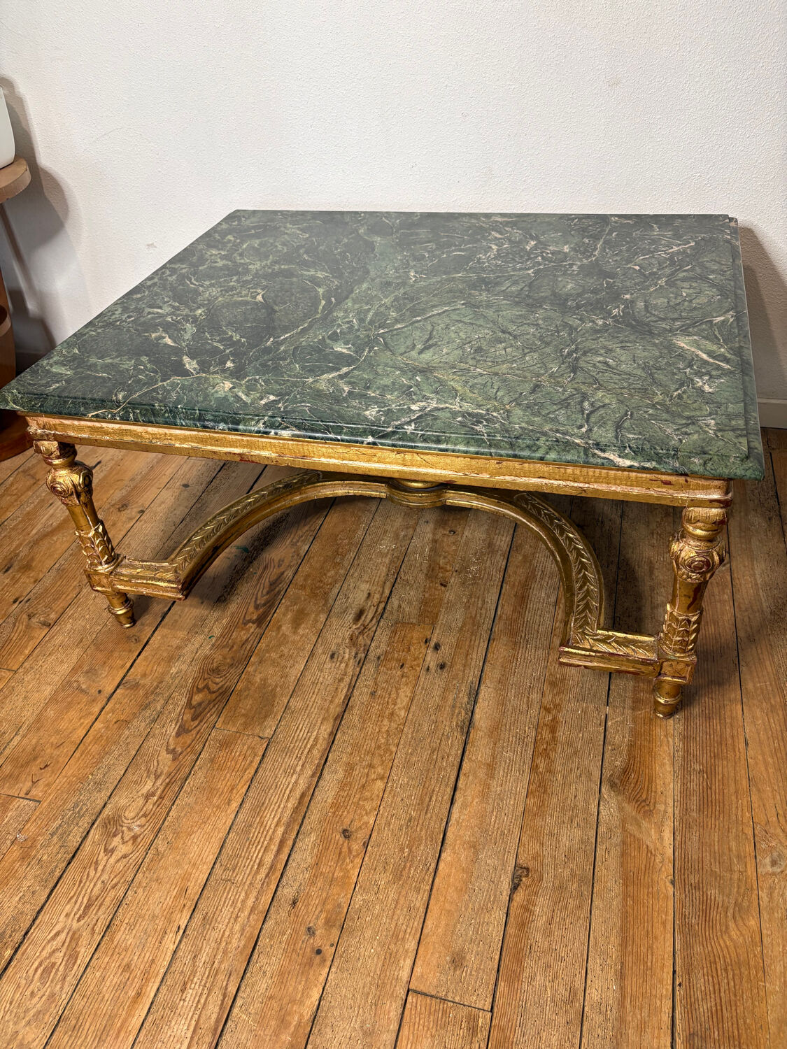 Coffee table in green marble and gilded wood, Louis XVI / Rococo style