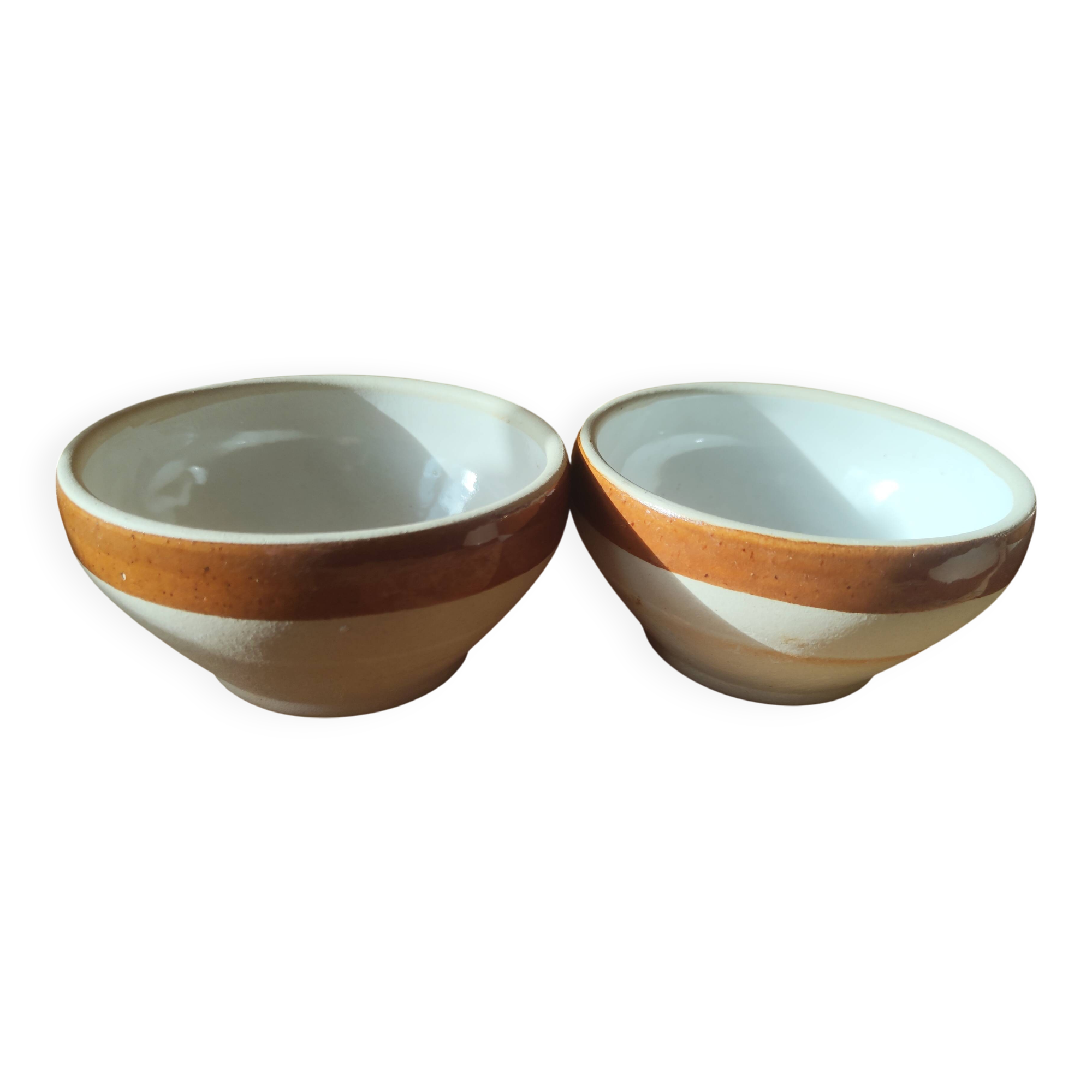 Set of 2 small stoneware bowls from Digoin, rustic serving bowls