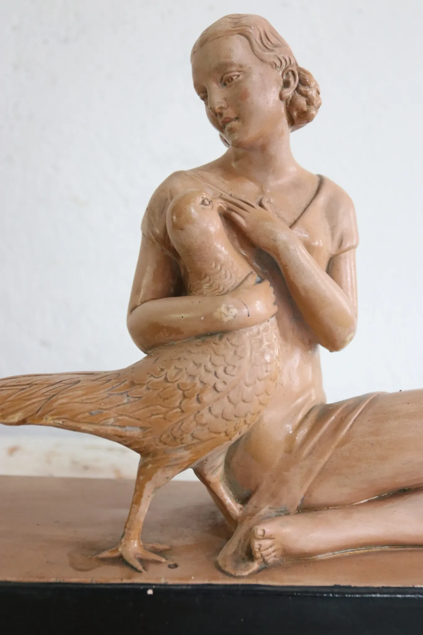 Salvatore Melani – Art Deco woman with pheasant, painted plaster, 1930s