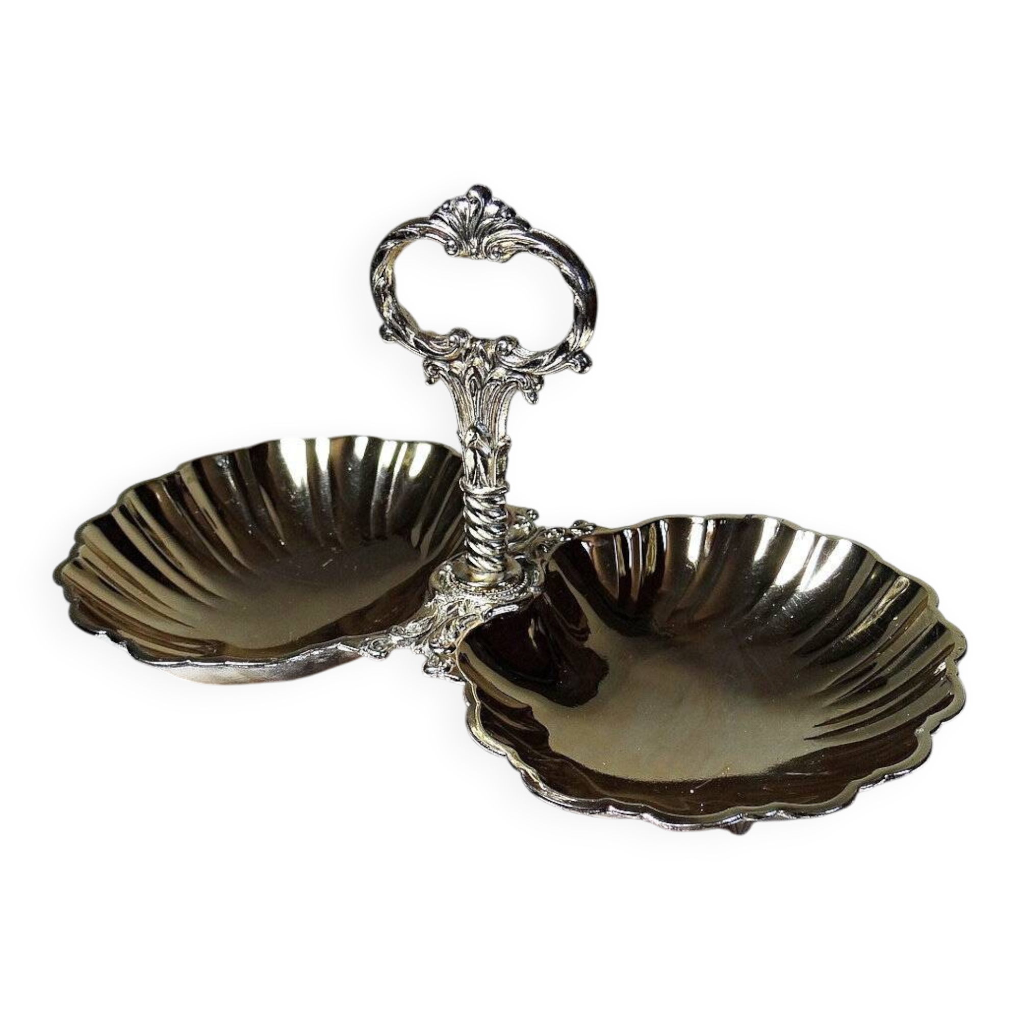 Double old metal gilded shell server vintage 50-70