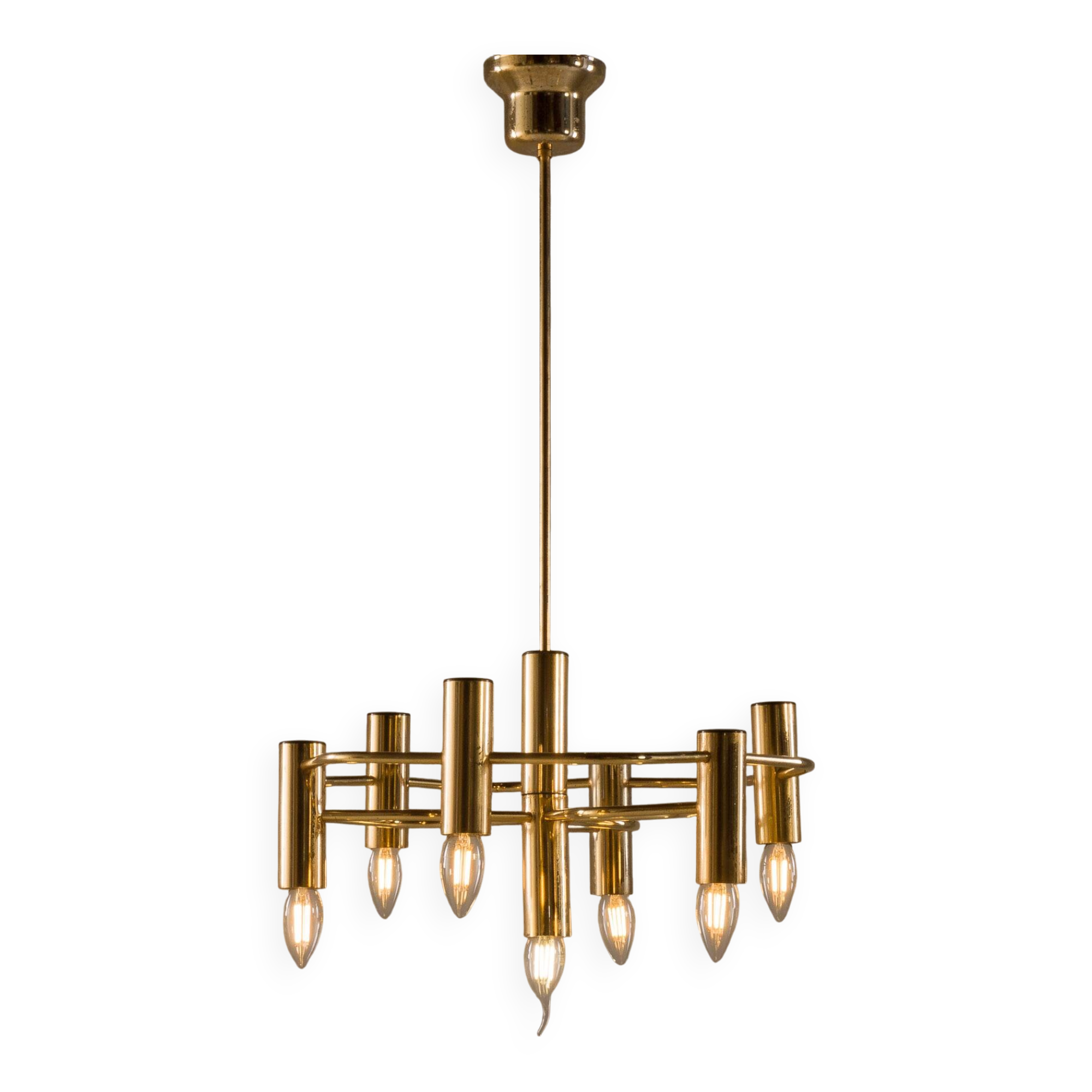 Lustre en laiton géométrique vintage par Gaetano Sciolari, années 1970