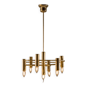 Vintage geometric brass chandelier by Gaetano Sciolari, 1970s