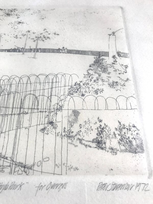 Peter stevenson, lacrosse hyde park, 1972. eau-forte signée au crayon