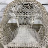 Vintage white rattan armchair