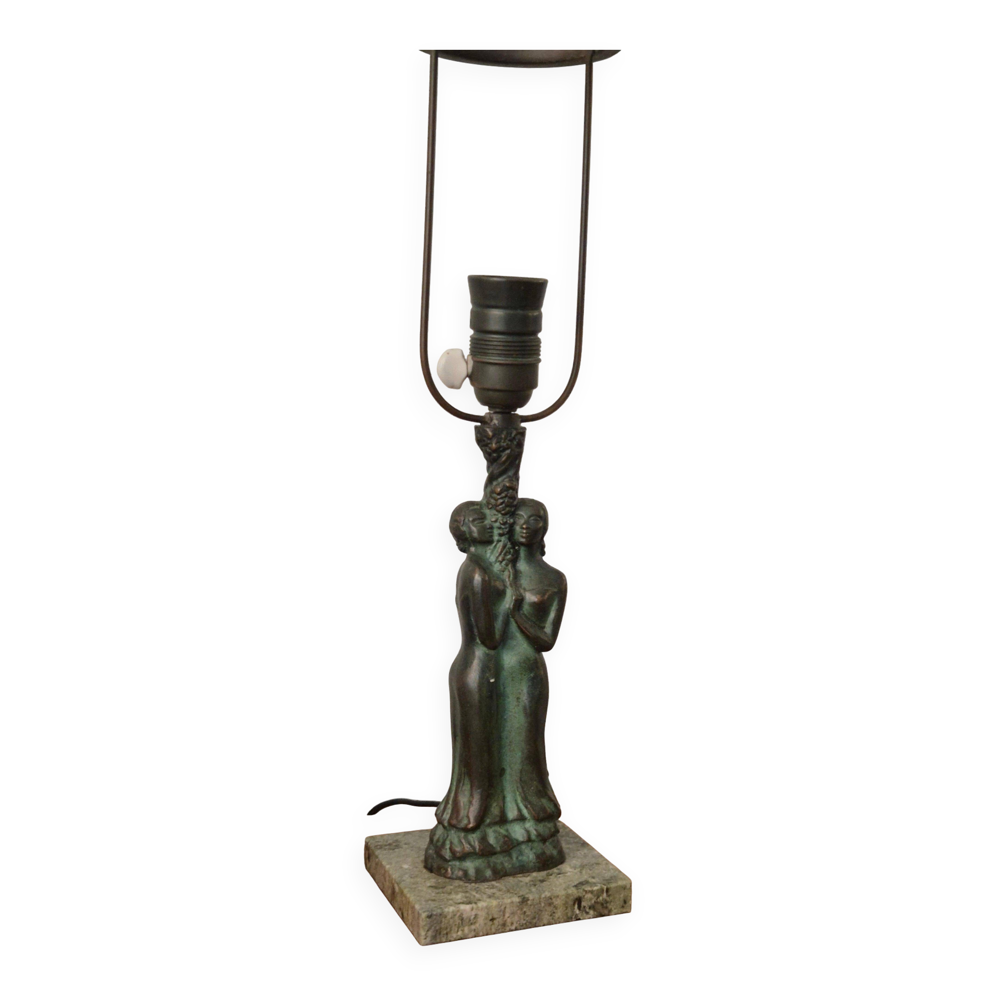 Bronze Table Lamp with Green Marble Base, Scandinavian Greene & Greene 1920/30s