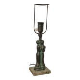 Bronze Table Lamp with Green Marble Base, Scandinavian Greene & Greene 1920/30s