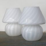 Pair of vintage mushroom table lamps - 1960s - swirled Murano glass - Italian design