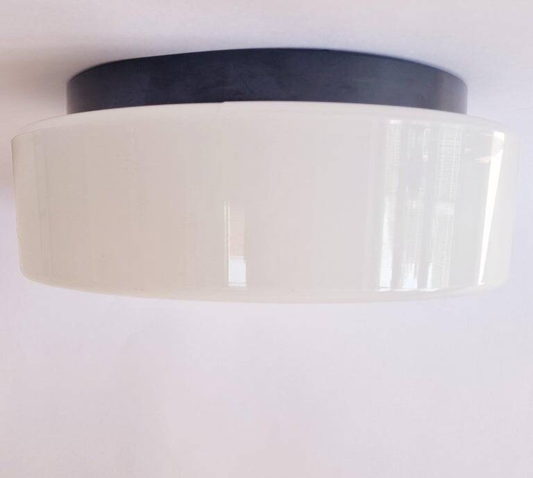 Large Midcentury Flush Mount Milk Glass, RZB Leuchten, Germany, 1970s