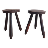 Set of 2 wooden tripod stools