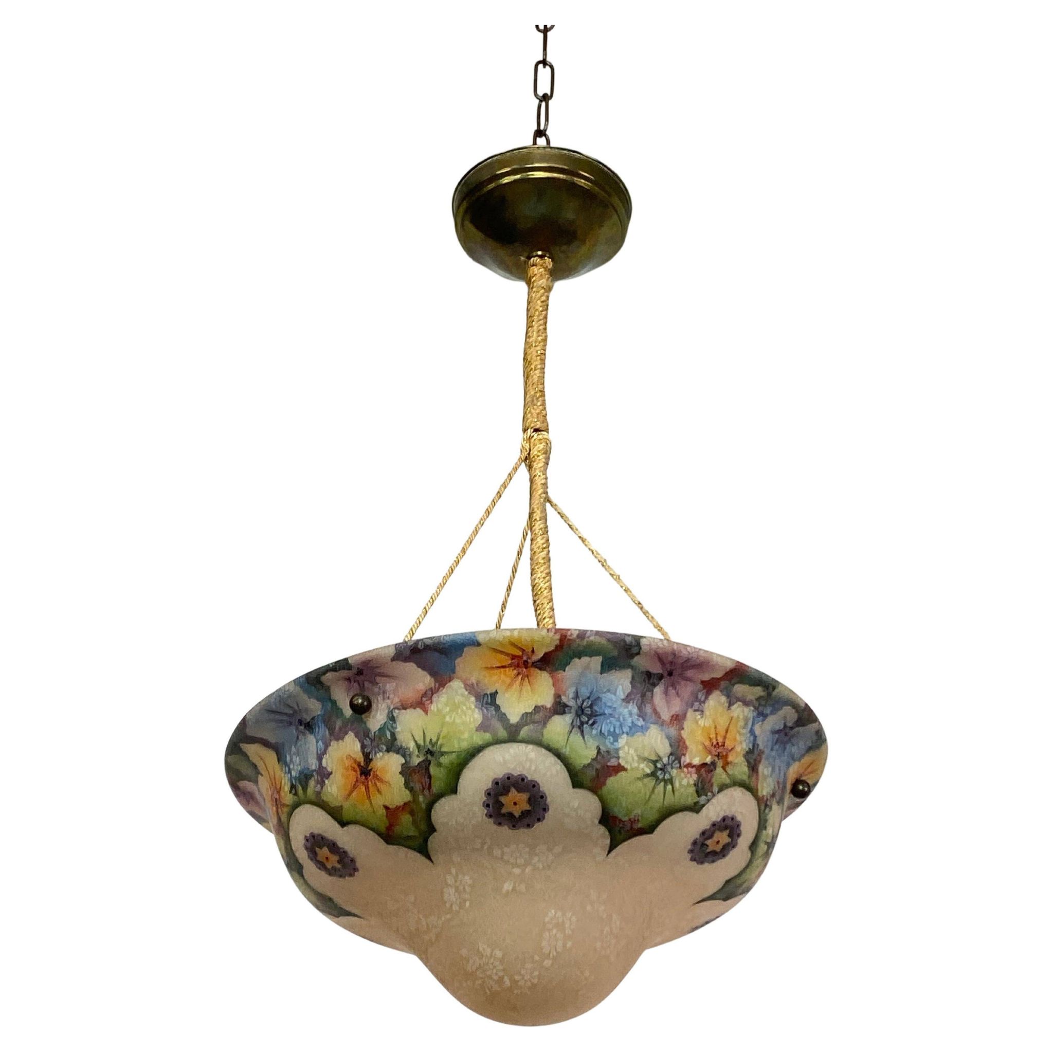 Lampe en verre peinte à la main Art Nouveau