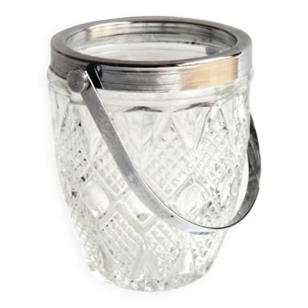 Seau a glaçon verre ciselé epais avec sa cuillere