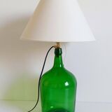 Mid-Century Green Glass Demijohn Table Lamp, Brass Fittings, Contemporary Shade