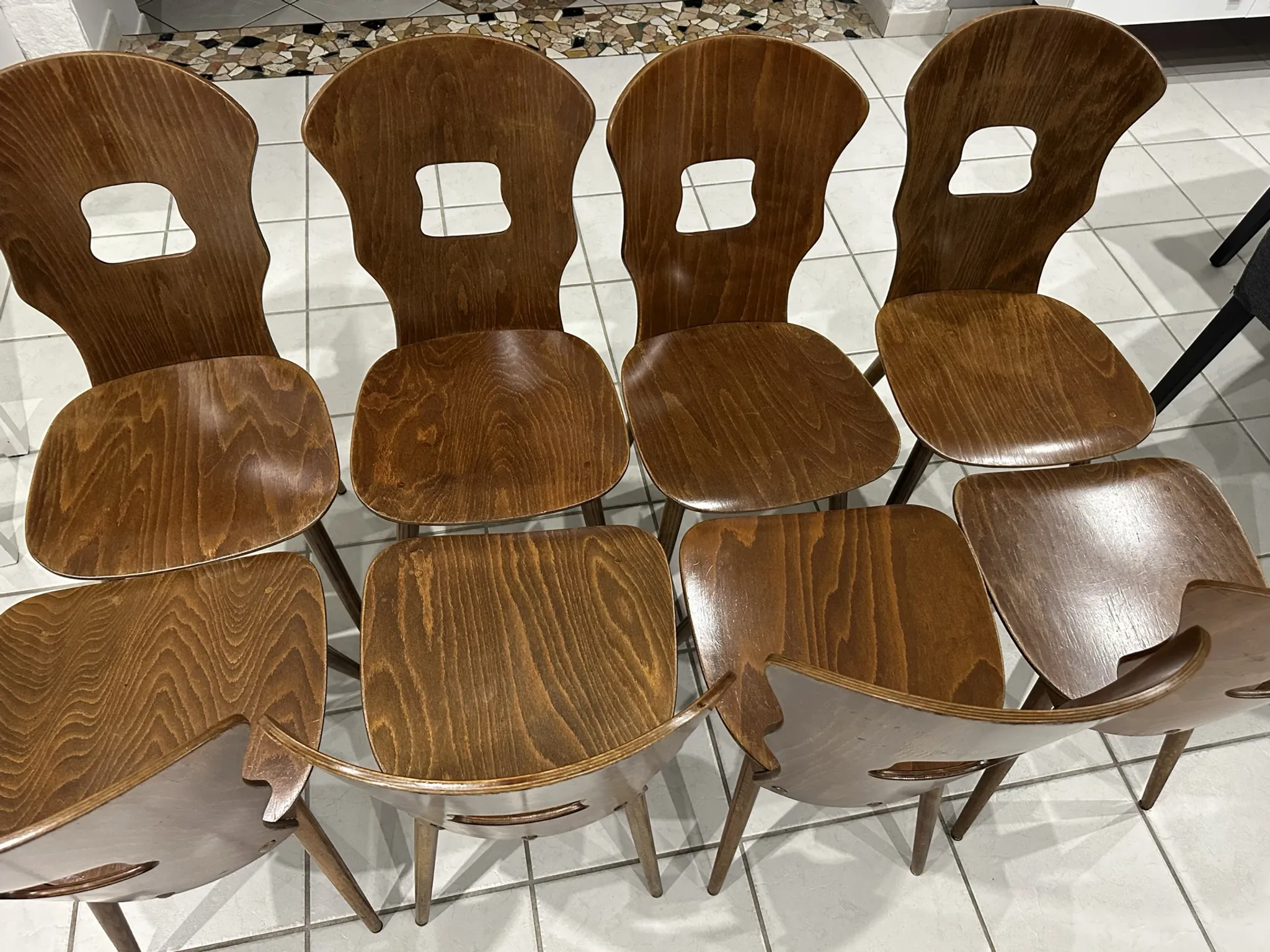 Set of 8 vintage Baumann bistro chairs from the 1970s.