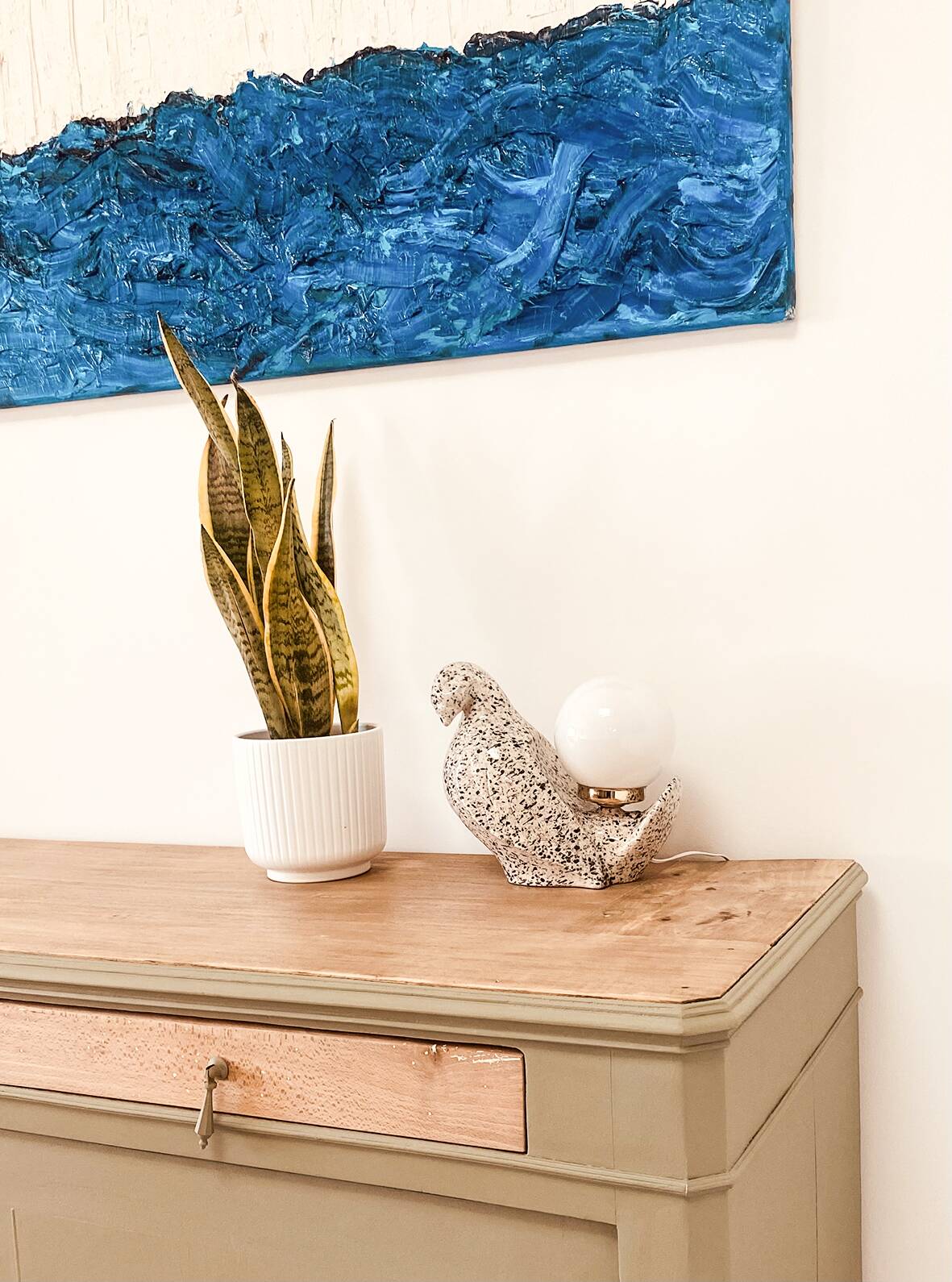 "Speckled dove" ceramic bird lamp, 1970