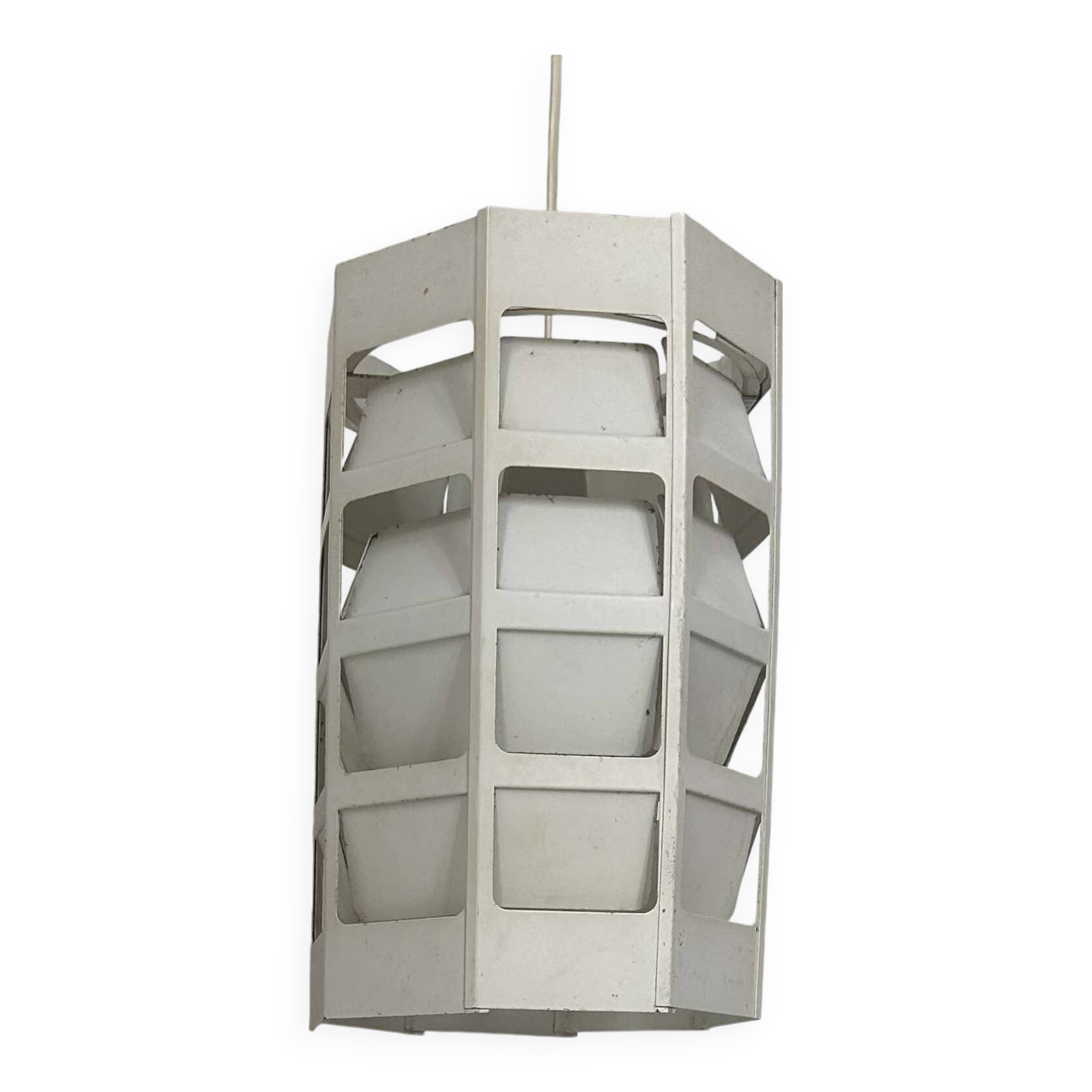 Vintage pendant light by Poul Gernes, matt white lacquered metal, by Poulsen Denmark 1960.