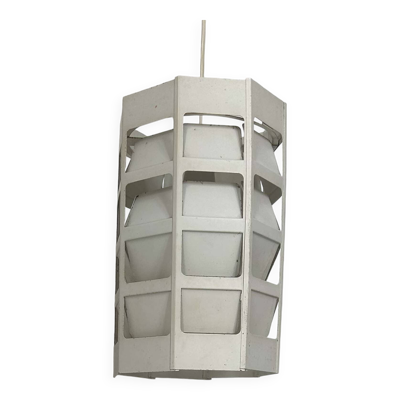 Suspension vintage de Poul Gernes, métal laqué blanc mat, par Poulsen Danemark 1960.